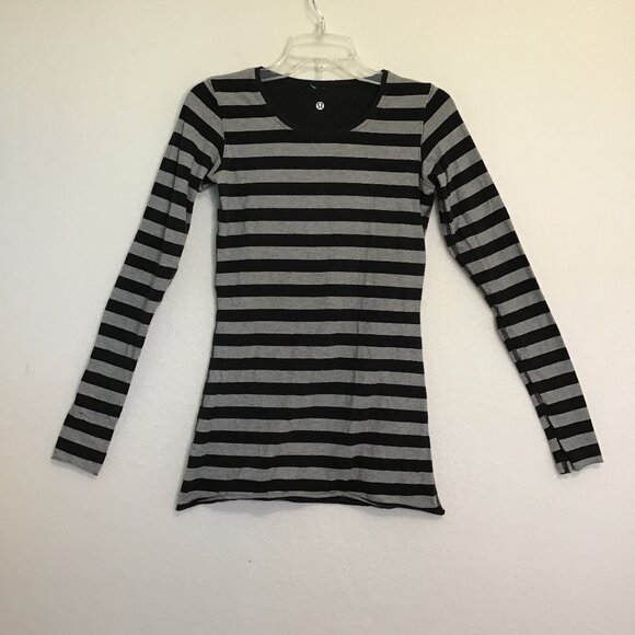 Lululemon Every Yogi Long Sleeve Black and Grey Stripe/Black Size 6 - Picture 7 of 10